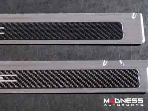 FIAT 500 Door Sills - Stainless Steel w/ Black Carbon Fiber Inlays - 595 Competizione Logo